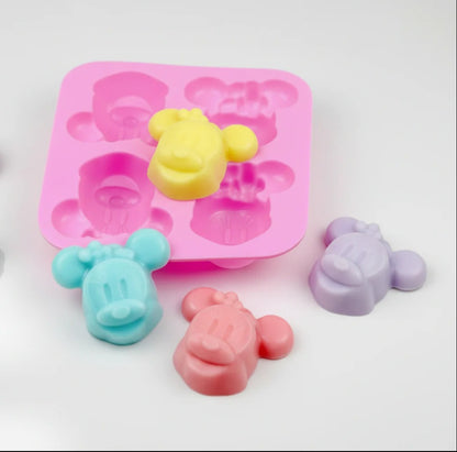 Mickey & Minnie Mouse Face Silicone Mould – 4-Cavity 3D Candle, Soap & Resin Mould