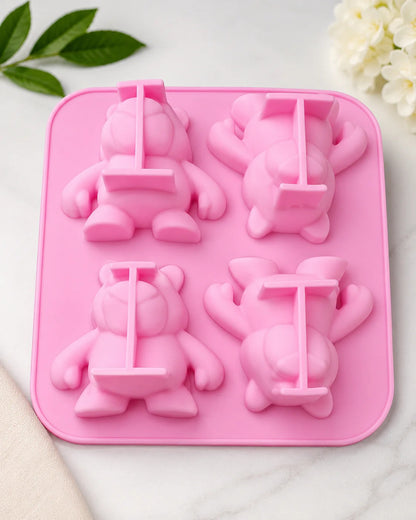 Lotso Strawberry Bear Silicone Mould – 4-Cavity 3D Candle, Soap & Resin Mould