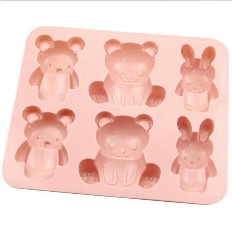 6-Cavity Bear & Bunny Silicone Mould for Candles & Soap