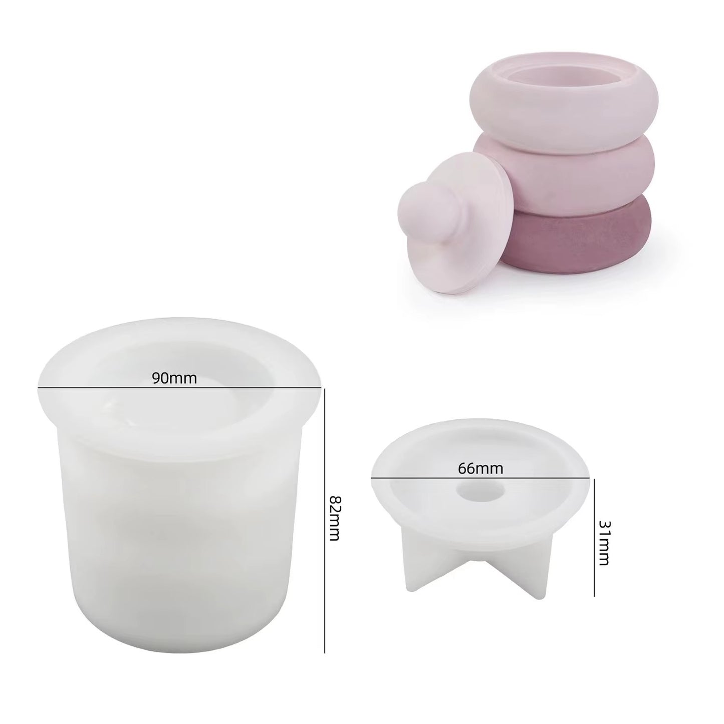 Stacked Rings Candle Jar Silicone Mould with Lid