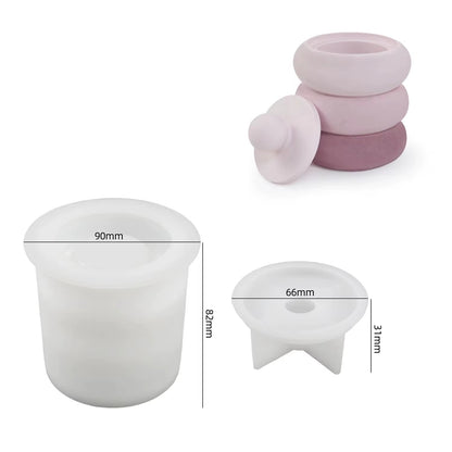 Stacked Rings Candle Jar Silicone Mould with Lid