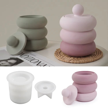 Stacked Rings Candle Jar Silicone Mould with Lid