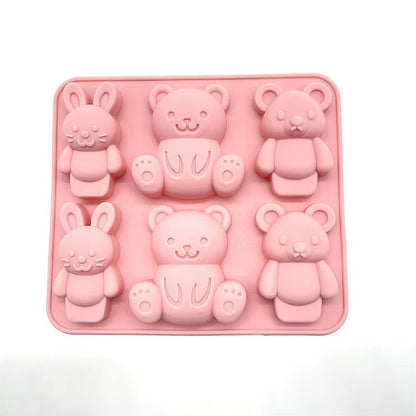 6-Cavity Bear & Bunny Silicone Mould for Candles & Soap