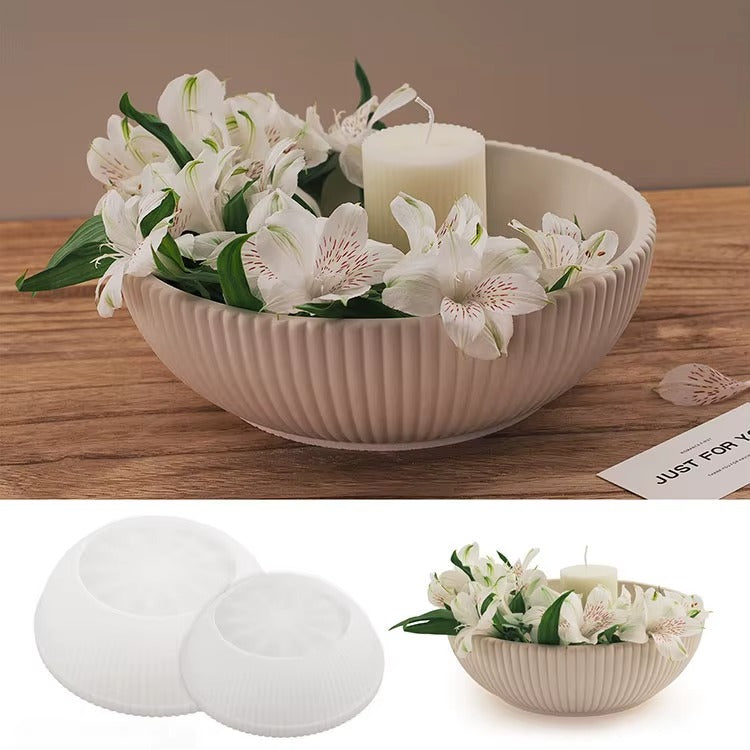 Ribbed Bowl Silicone Mould – Large Candle Holder, Concrete & Resin Bowl Mould