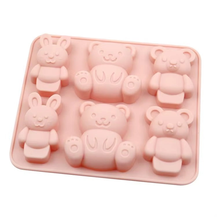 6-Cavity Bear & Bunny Silicone Mould for Candles & Soap