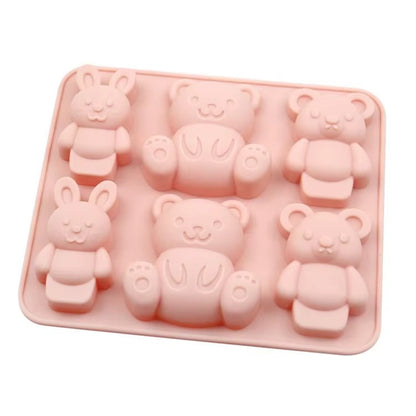 6-Cavity Bear & Bunny Silicone Mould for Candles & Soap