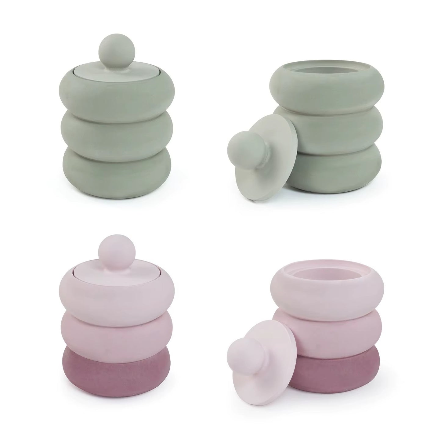 Stacked Rings Candle Jar Silicone Mould with Lid