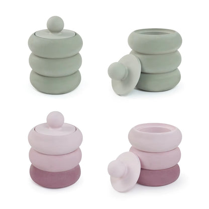 Stacked Rings Candle Jar Silicone Mould with Lid