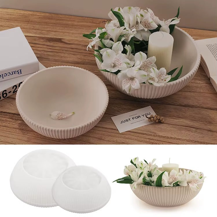 Ribbed Bowl Silicone Mould – Large Candle Holder, Concrete & Resin Bowl Mould