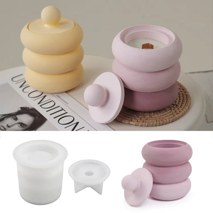 Stacked Rings Candle Jar Silicone Mould with Lid