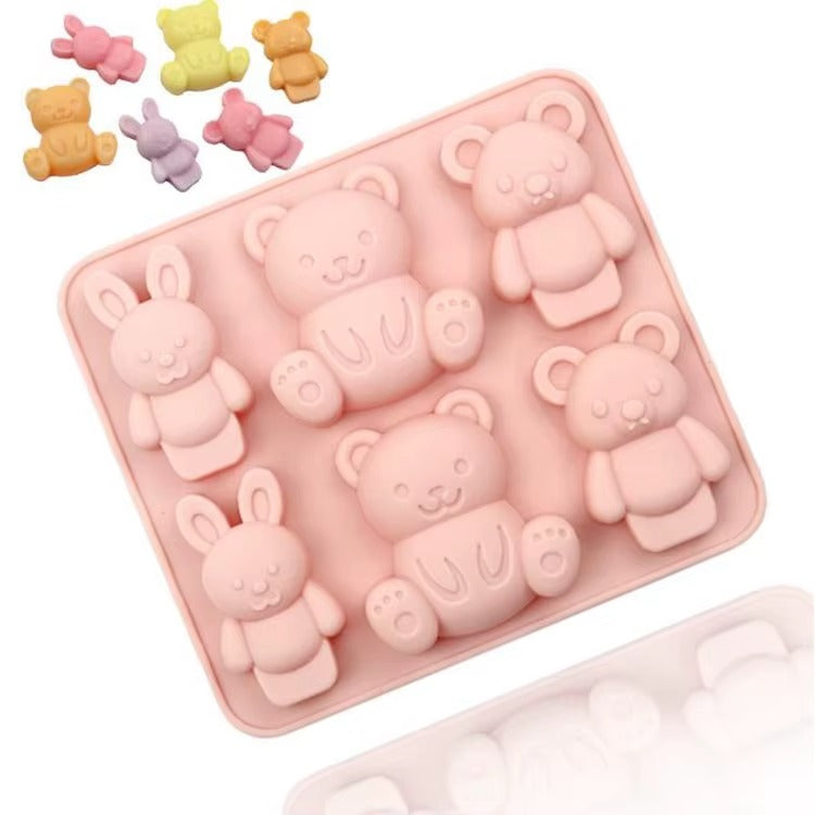 6-Cavity Bear & Bunny Silicone Mould for Candles & Soap