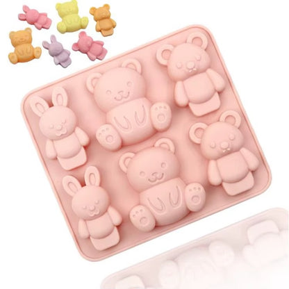 6-Cavity Bear & Bunny Silicone Mould for Candles & Soap