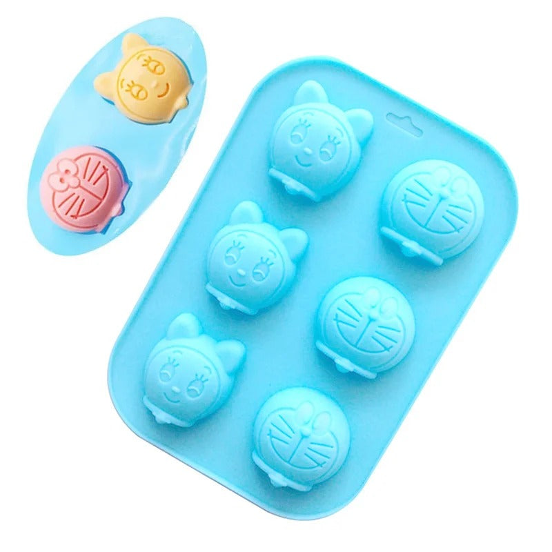 Doraemon & Dorami Face Silicone Mould – 6-Cavity 3D Candle, Soap & Resin Mould