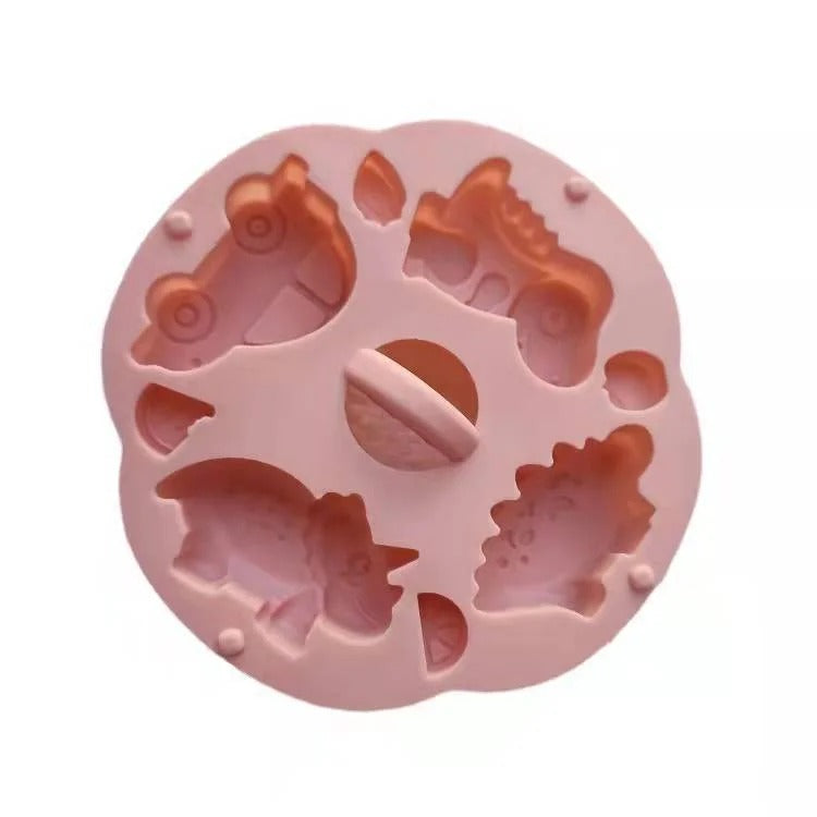 Dinosaur & Car Silicone Candle Mould – 4-Cavity Round