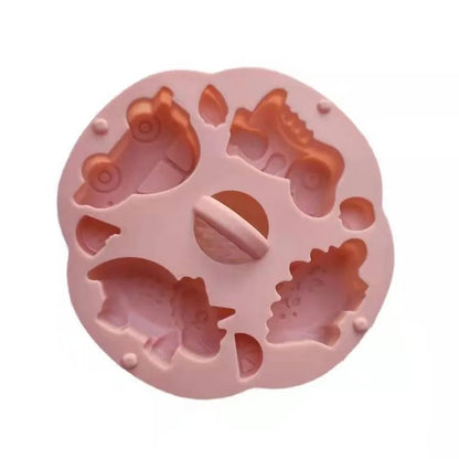 Dinosaur & Car Silicone Candle Mould – 4-Cavity Round