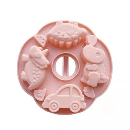 Dinosaur & Car Silicone Candle Mould – 4-Cavity Round