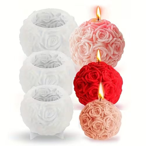 Rose Ball Silicone Candle Mould – 3D Flower Ball | 3 Sizes
