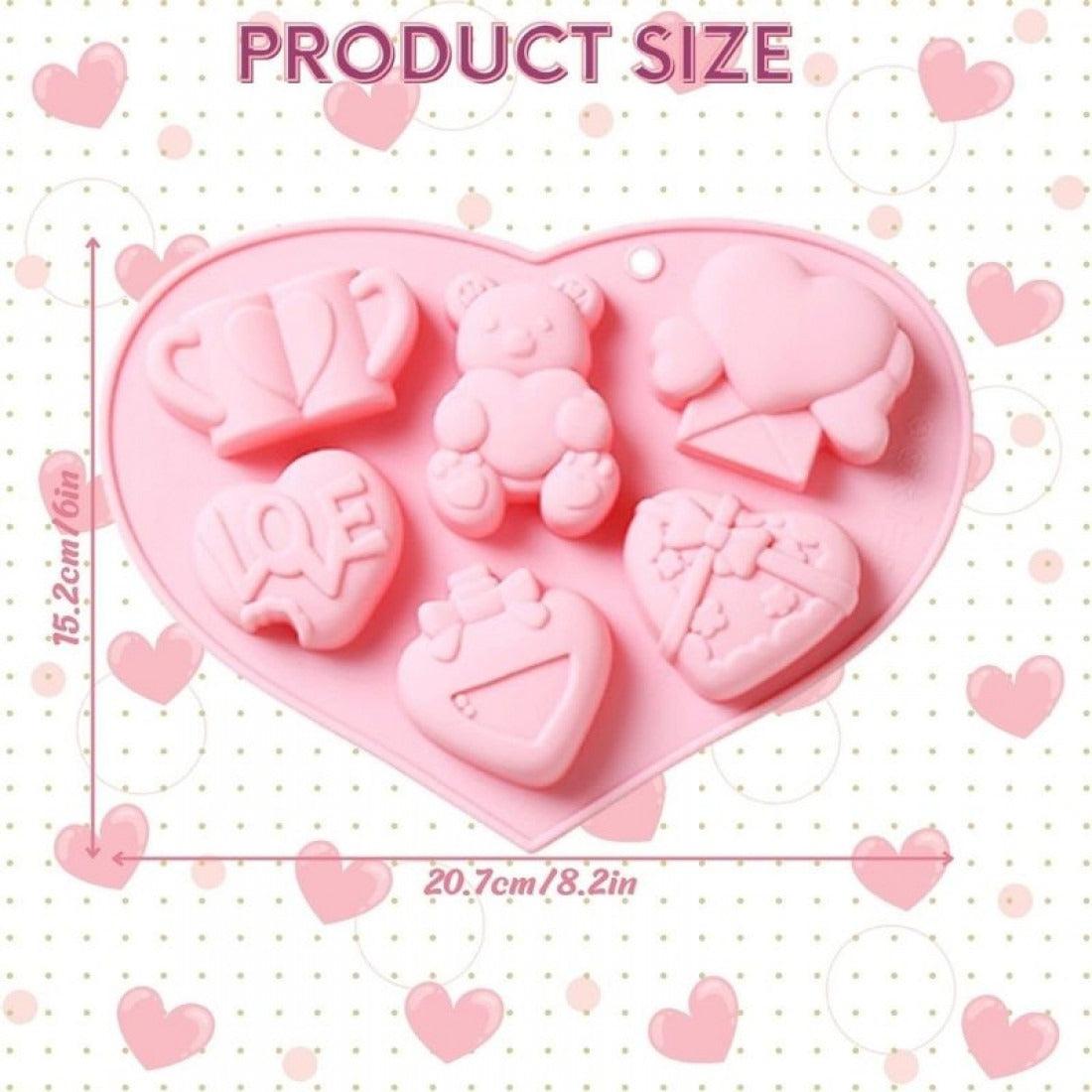 Heart Love Teddy Bear Silicone Mould – 6-Cavity Valentine Candle, Soap & Resin Mould