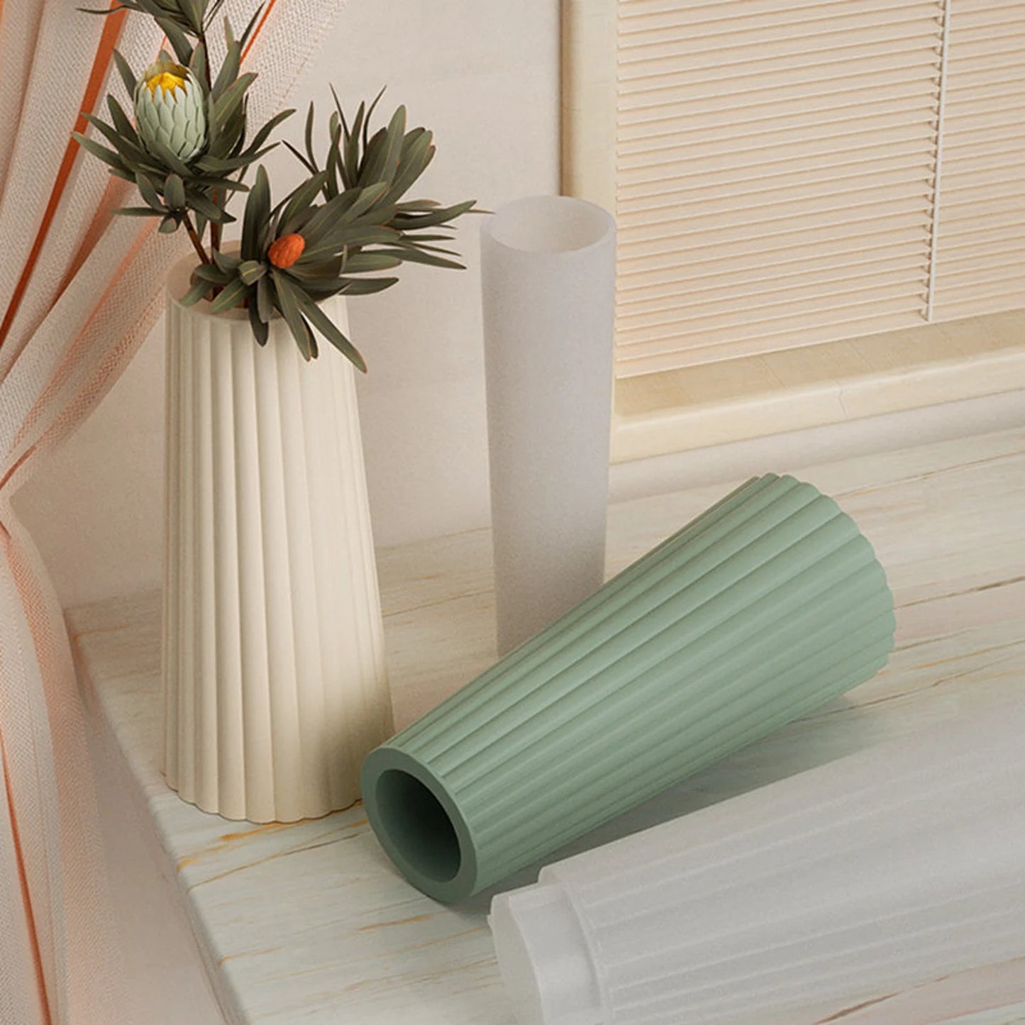 Ribbed Vase Silicone Candle Mould – 2-Part Design (Candle & Hollow Vase)