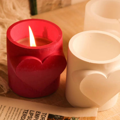 Heart Embossed Cylinder Candle Jar Silicone Mould