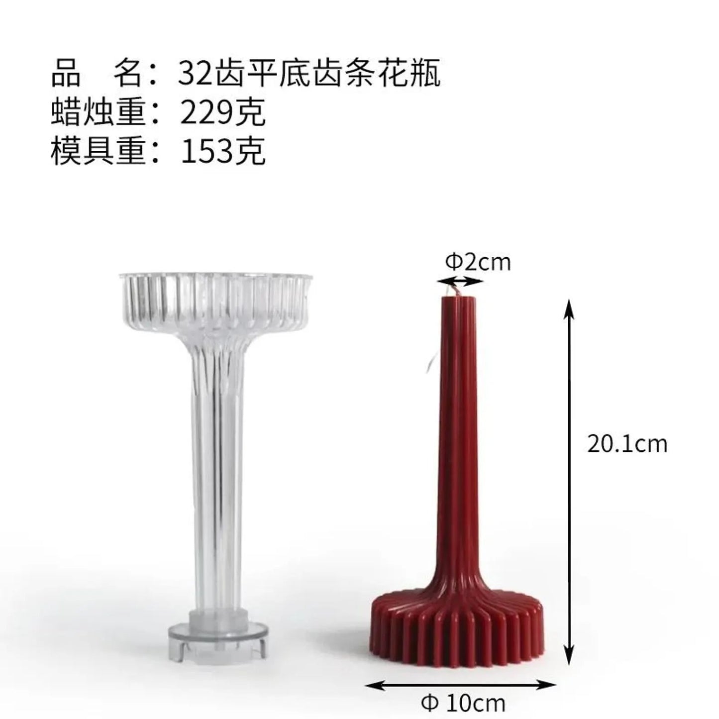 32-Tooth Ribbed Pillar Candle Mould — Vase Style Plastic | Bloom Creations India
