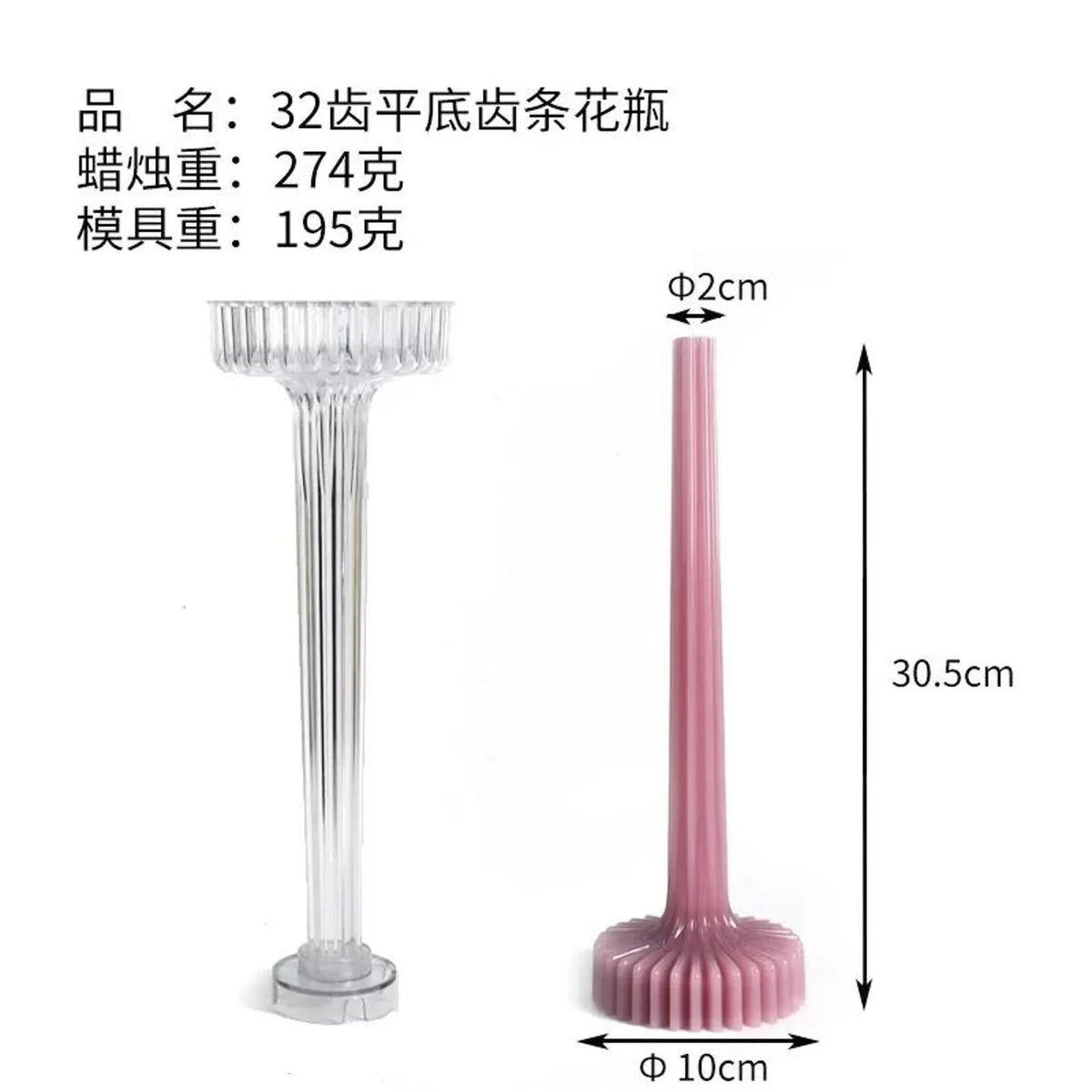 32-Tooth Ribbed Pillar Candle Mould — detailed texture view | Bloom Creations India