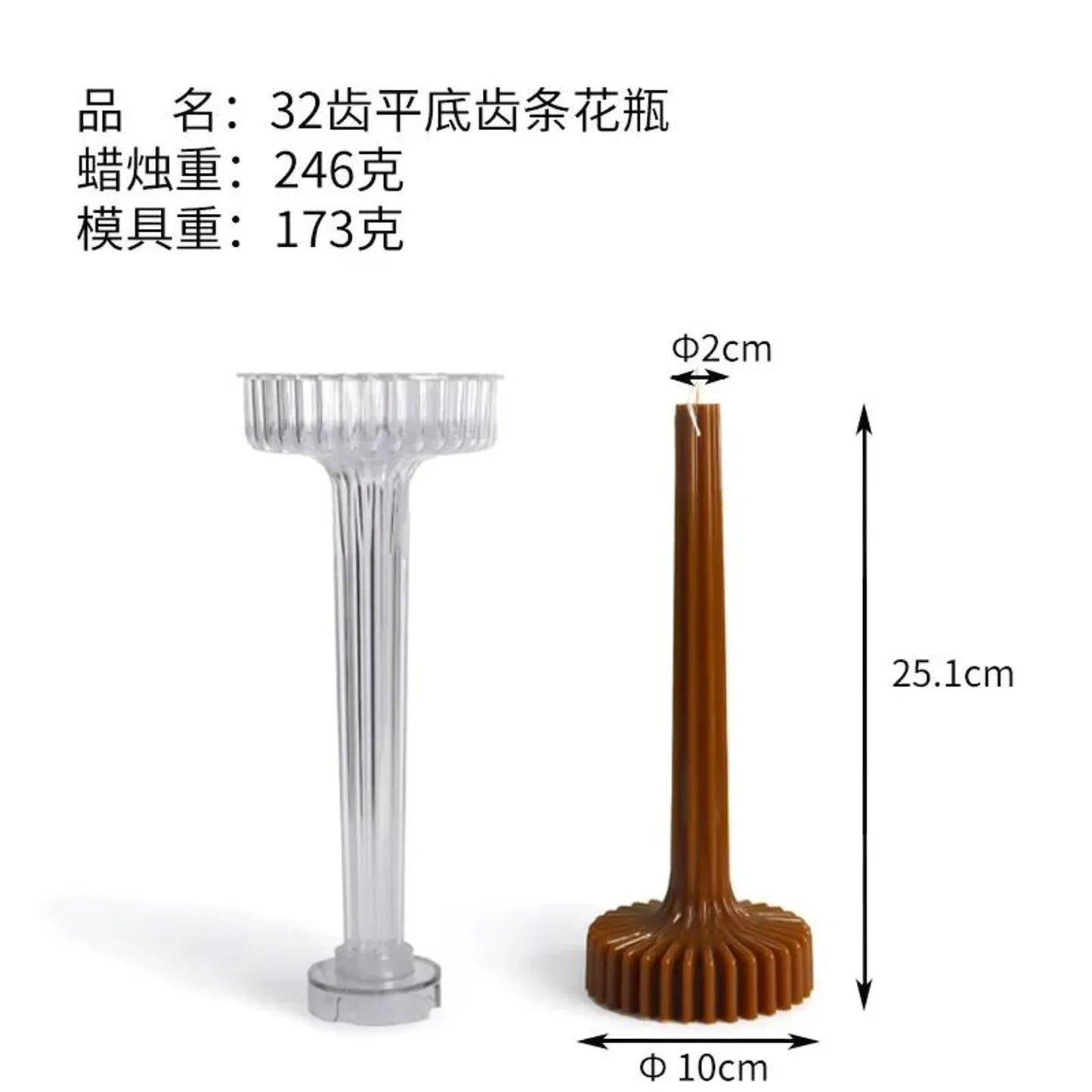 32-Tooth Ribbed Pillar Candle Mould — finished candle | Bloom Creations India