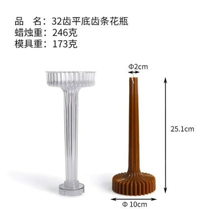 32-Tooth Ribbed Pillar Candle Mould — finished candle | Bloom Creations India