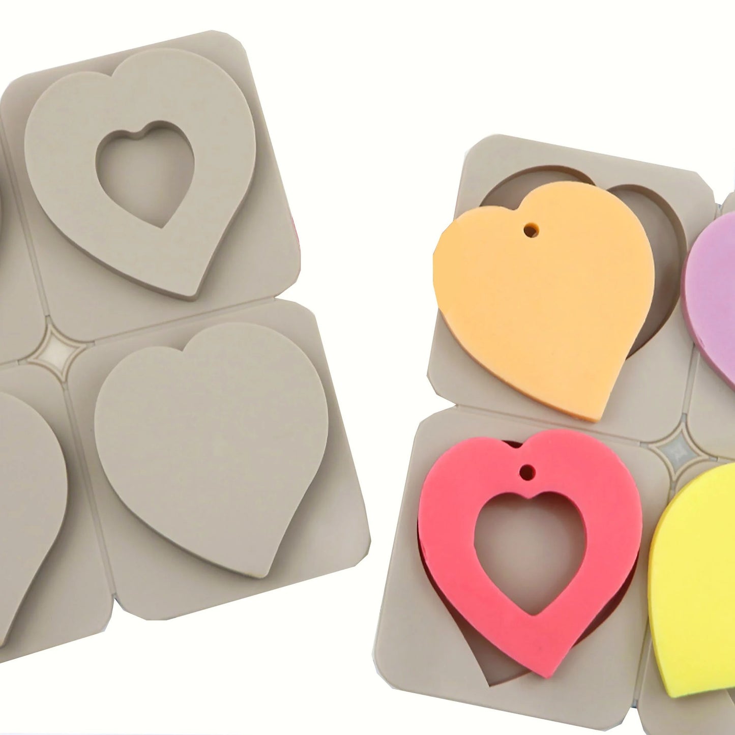 4-Cavity Heart Silicone Mould – Solid & Hollow Heart Wax Sachet Mould with Hanging Hole