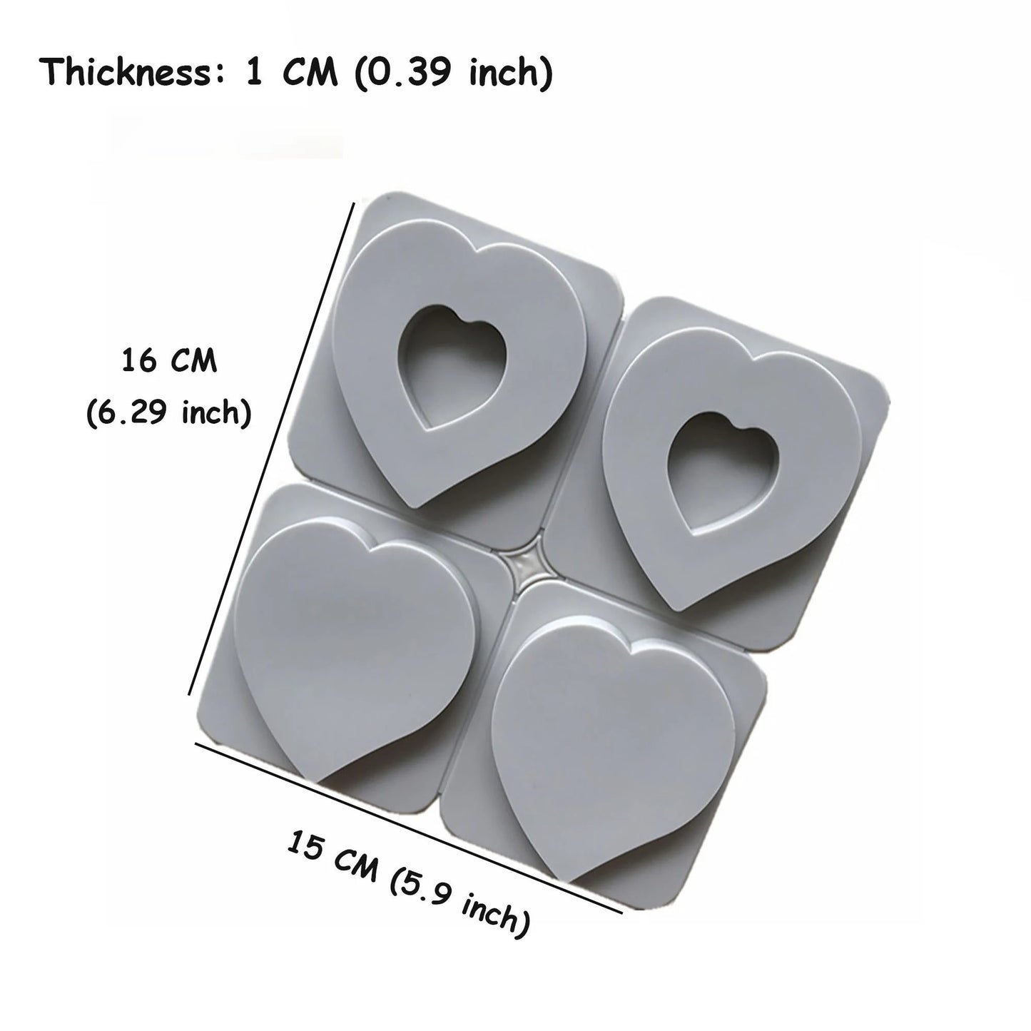 4-Cavity Heart Silicone Mould – Solid & Hollow Heart Wax Sachet Mould with Hanging Hole