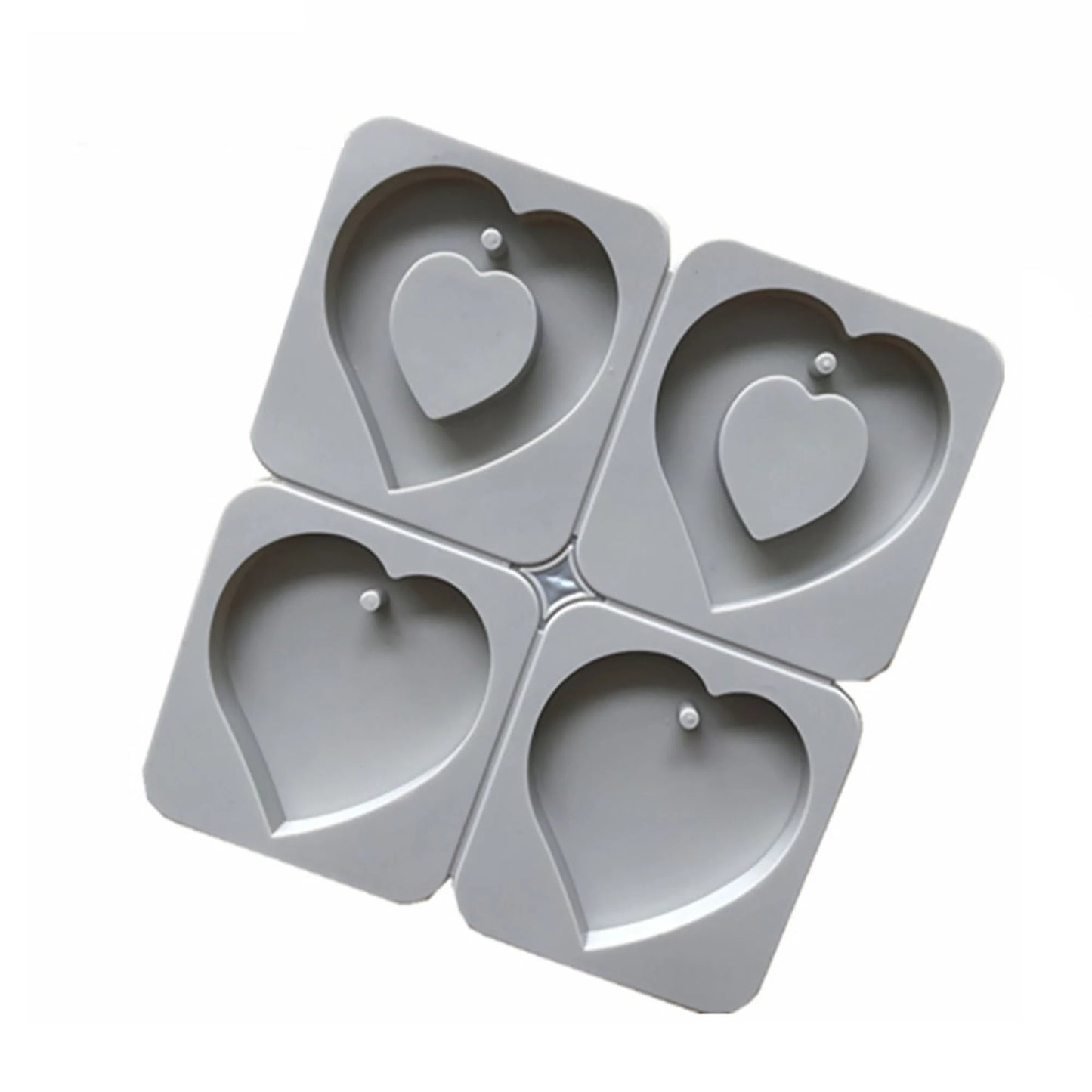 4-Cavity Heart Silicone Mould – Solid & Hollow Heart Wax Sachet Mould with Hanging Hole