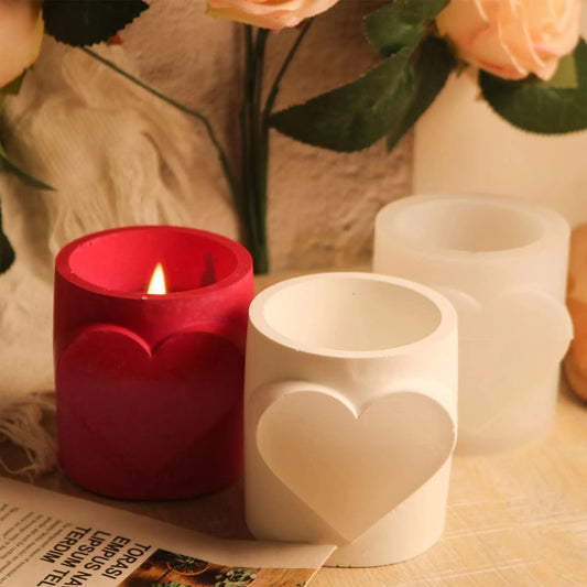 Heart Embossed Cylinder Candle Jar Silicone Mould