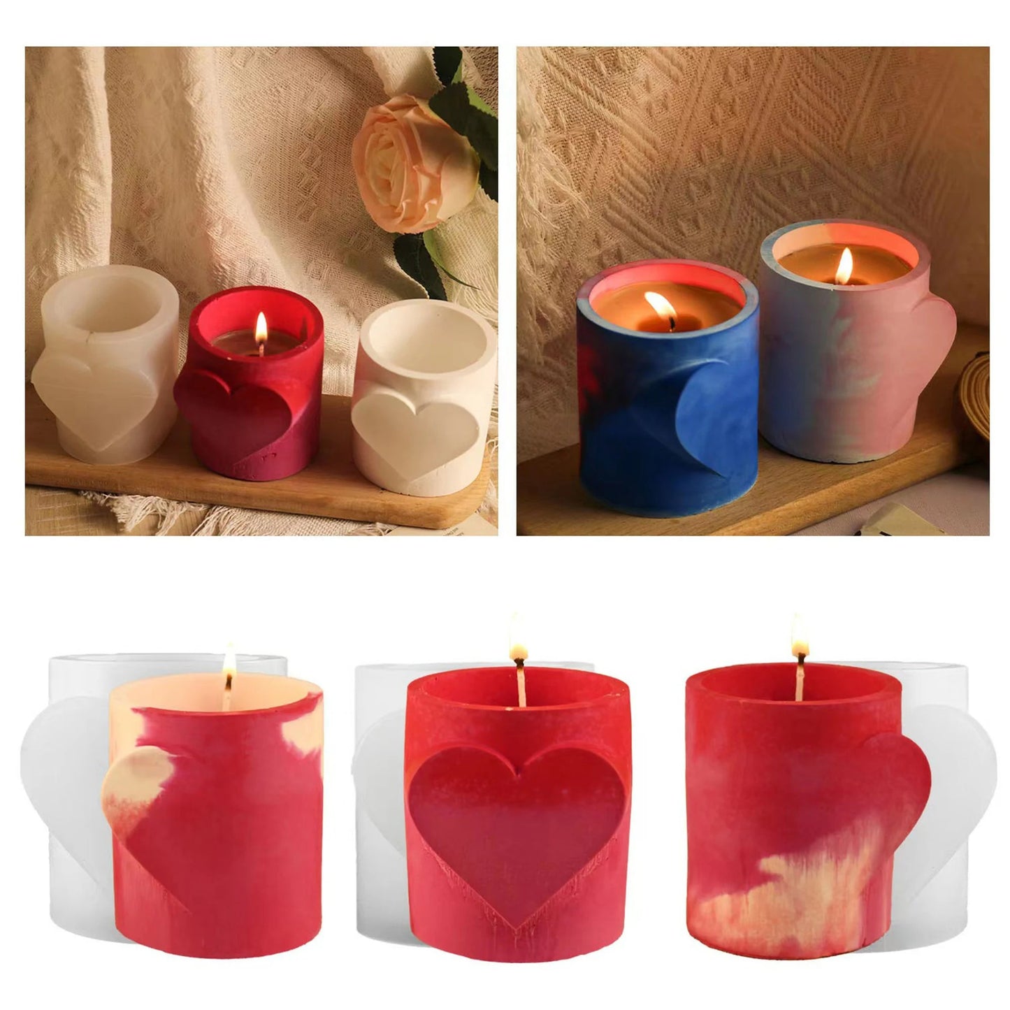 Heart Embossed Cylinder Candle Jar Silicone Mould