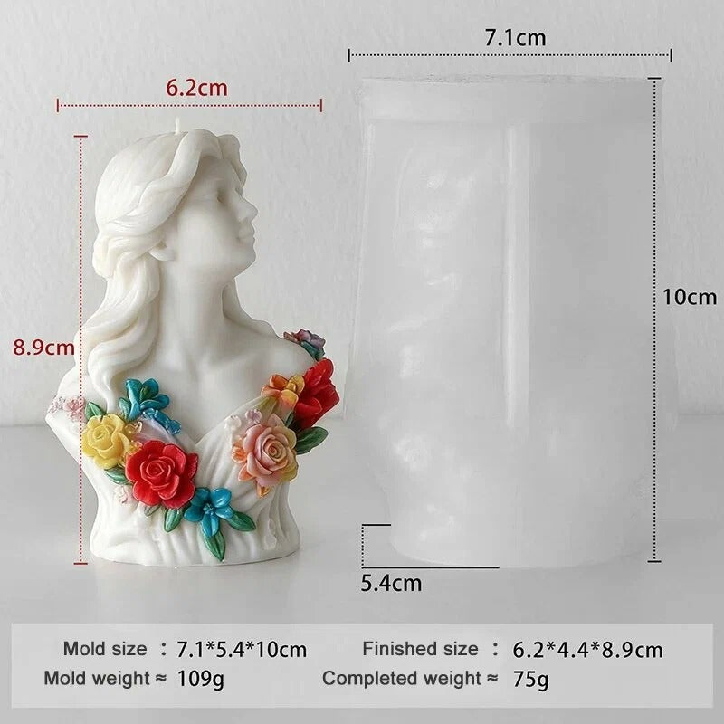 Floral Goddess Bust Silicone Candle Mould — use case | Bloom Creations India