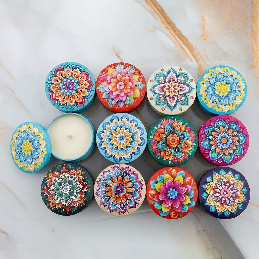 Mandala Candle Tin Set of 12