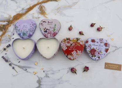 Best Wishes & Sweet Love Floral Heart Candle Tin Set of 12