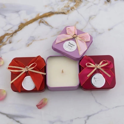 Sweet Love Ribbon Bow Candle Tin Set of 12