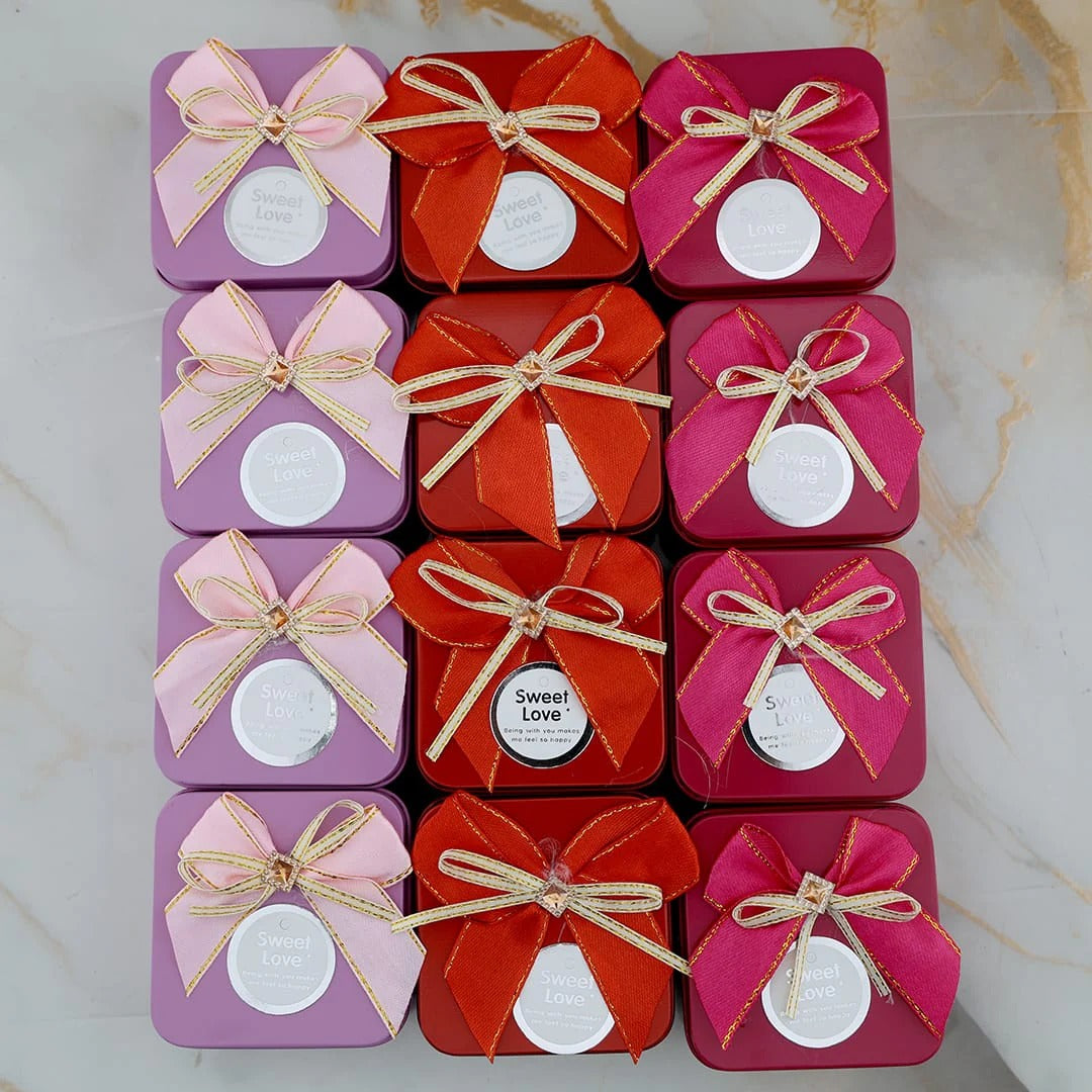 Sweet Love Ribbon Bow Candle Tin Set of 12