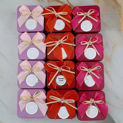 Sweet Love Ribbon Bow Candle Tin Set of 12
