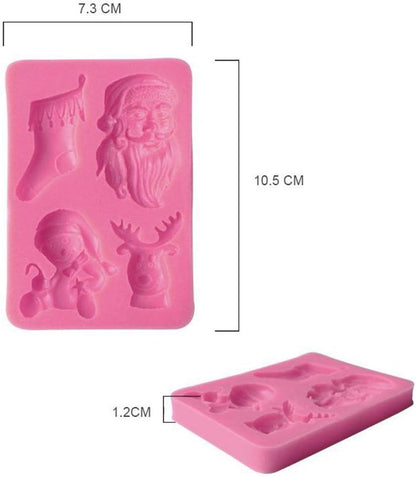 4-cavity Christmas theme silicone fondant mould for festive candles and clay