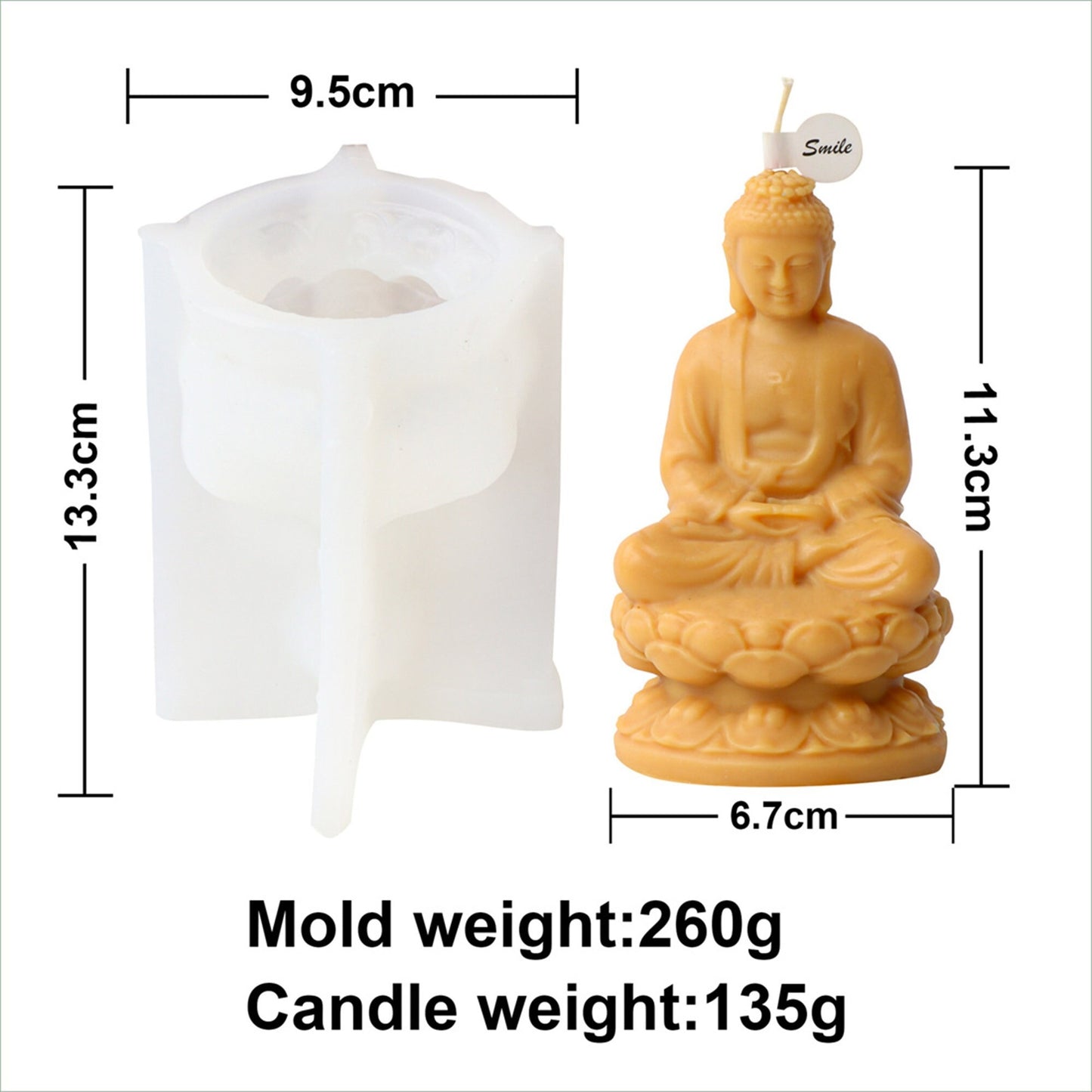 Buddha lotus meditation silicone candle mold — close-up face detail