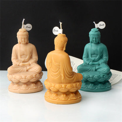 Buddha lotus meditation silicone candle mold — finished candle example