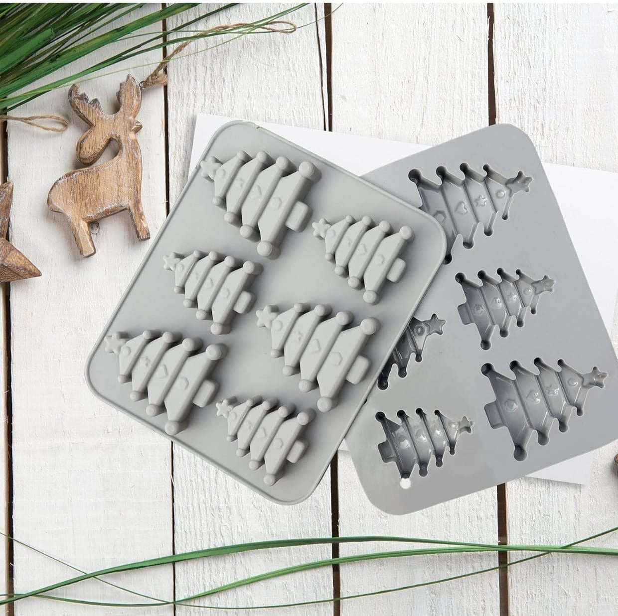 6-cavity Christmas tree silicone mold for festive mini holiday candles