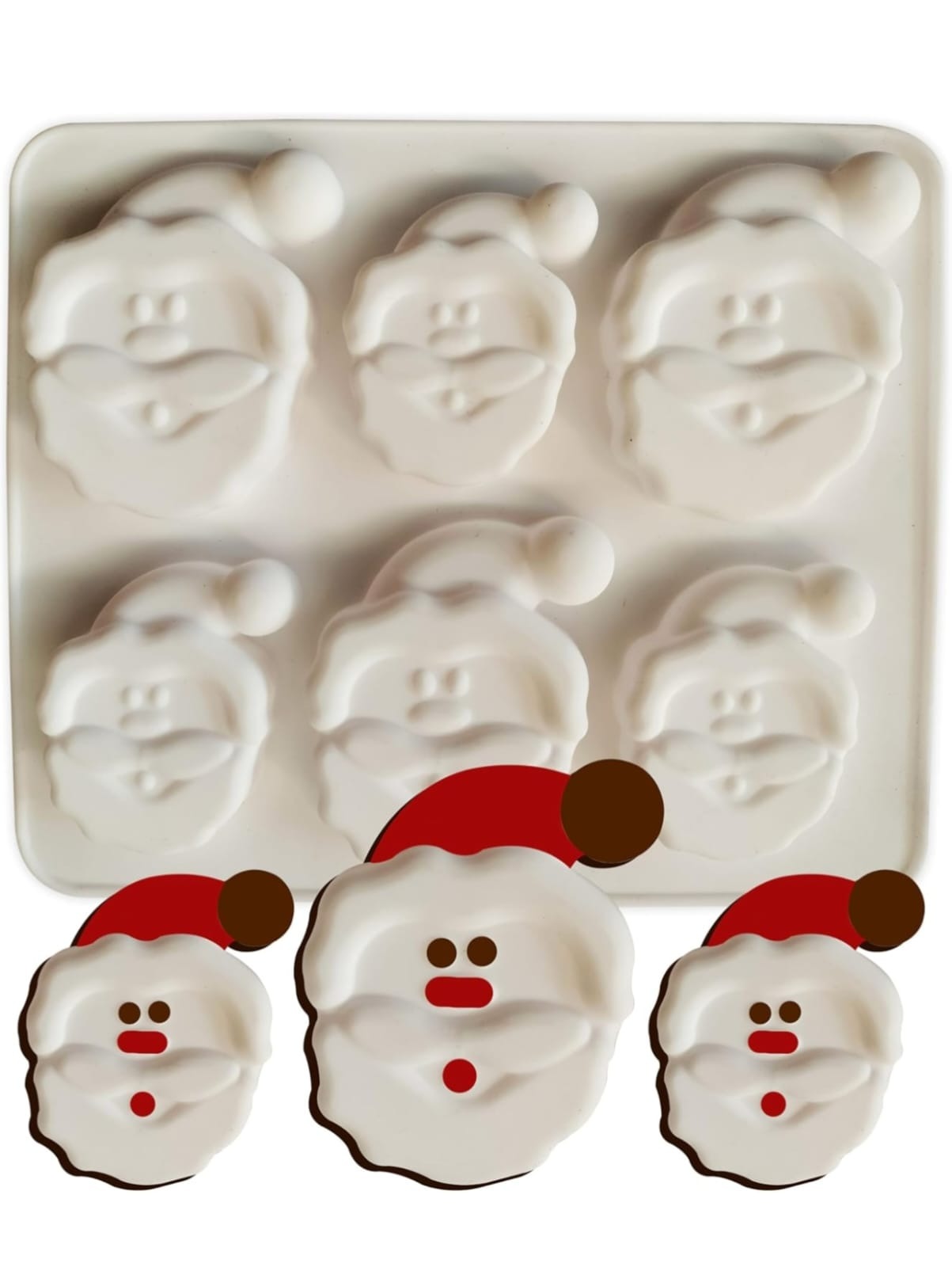 6-cavity Santa face silicone mold for festive Christmas mini candles
