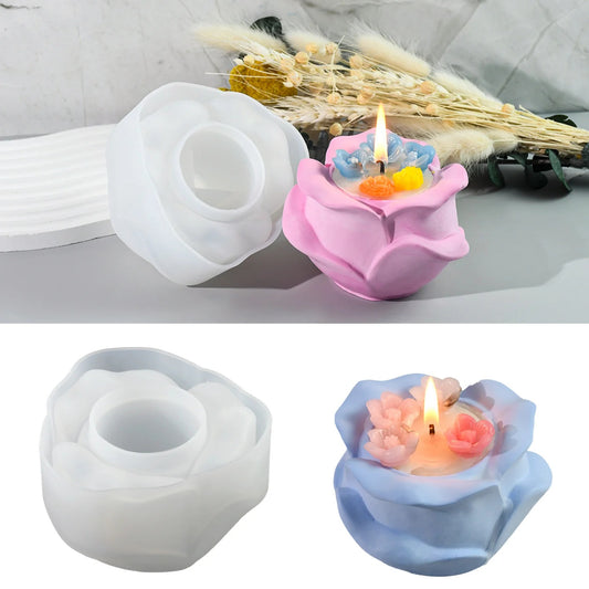 Rose silicone candle holder mold for romantic floral candle vessels
