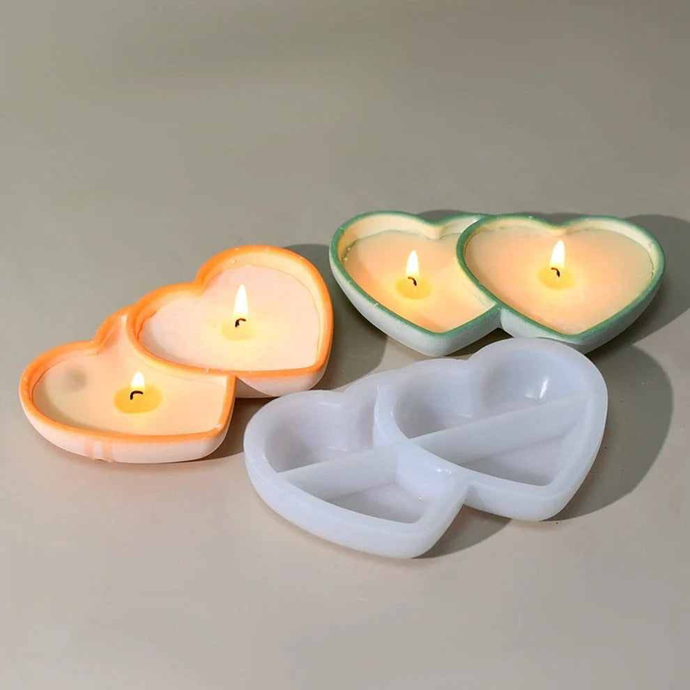 Double Heart Silicone Candle Mould – Twin Heart Wax & Resin Mould