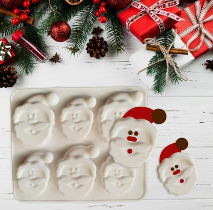 6-cavity Santa face silicone mold — close-up detail