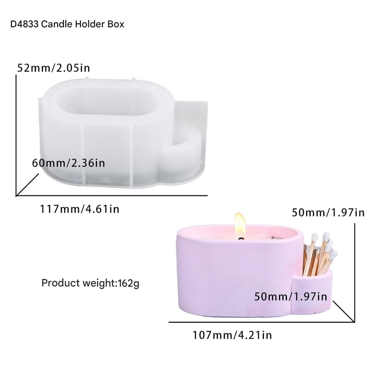 Candle Holder with Matchstick Box Silicone Mould – Concrete Jesmonite Resin Tealight Stand Mould