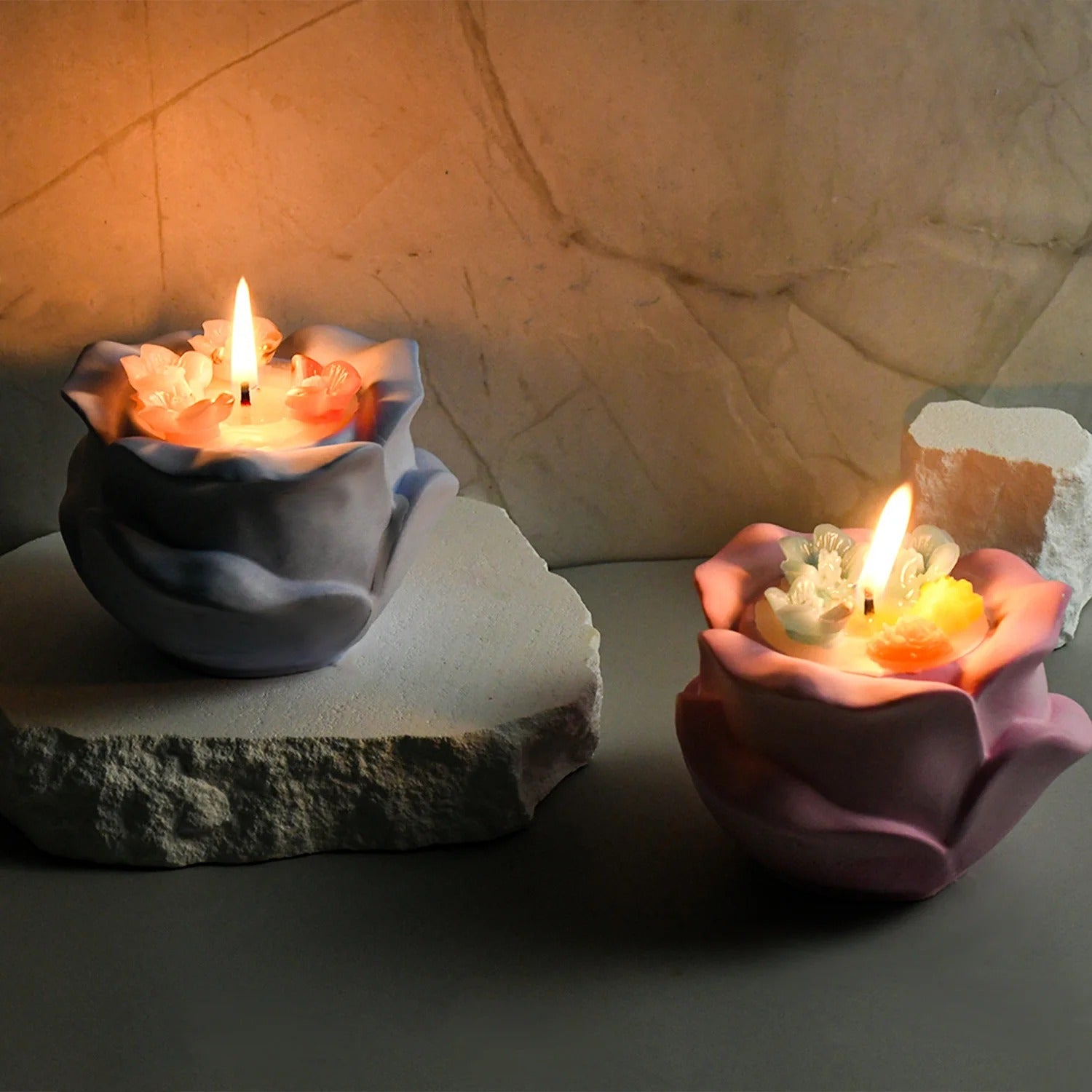 Rose silicone candle holder mold — alternate angle view