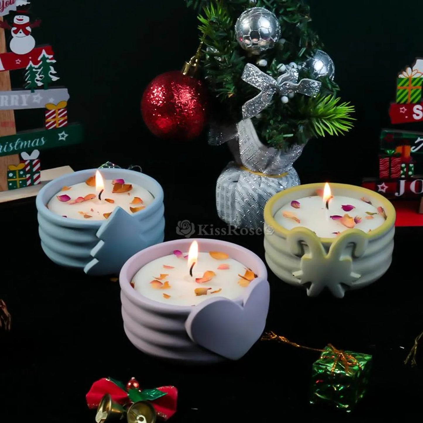 Christmas snowflake candle vessel silicone mold — in-use demonstration